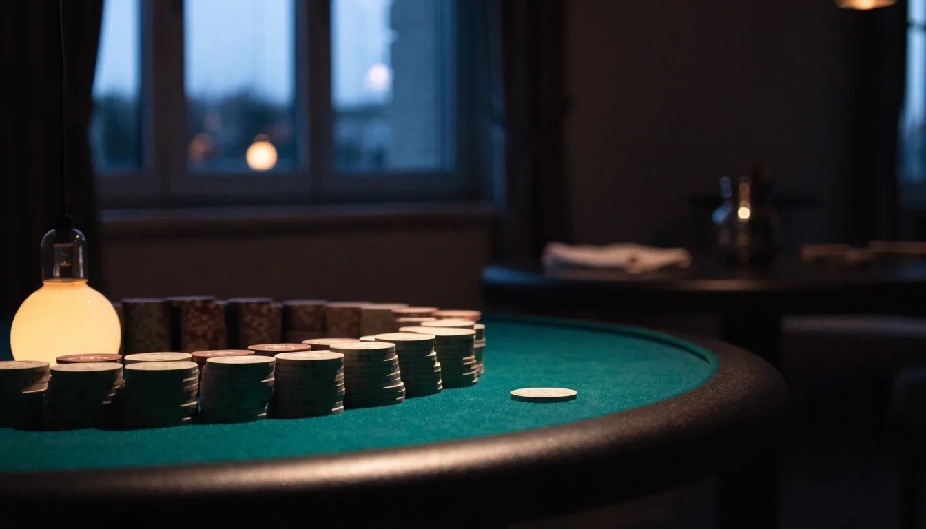 Kruh složených žetonů na okraji pokerového stolu
